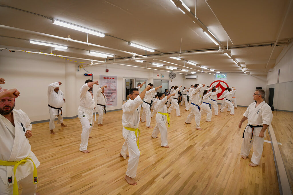 Cours de karate Kyokushin eleves en deplacement