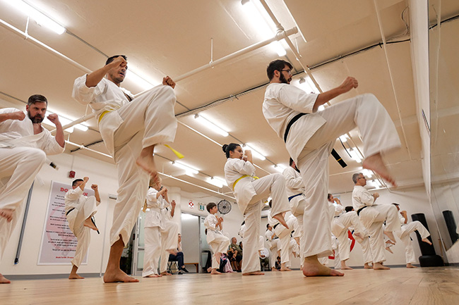 Cours de karate pour adultes en action au dojo kyokushin